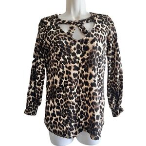 GeeGee Blouse Small Casual Top Leopard Animal Print Shirt Women Clothing